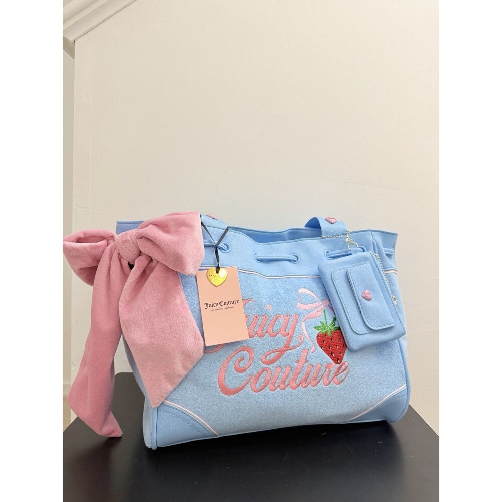 Juicy Couture Retro Strawberry Daydreamer Tote Blue Gleam New - Picture 3 of 9